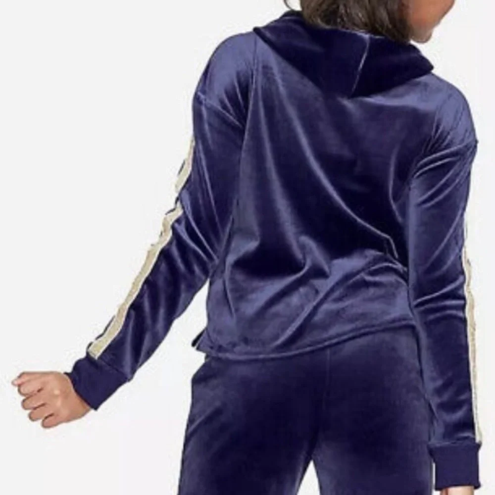 Justice Velour Glitter Stripe Soccer Sports Sweatshirt Blue - Picture 2 of 6